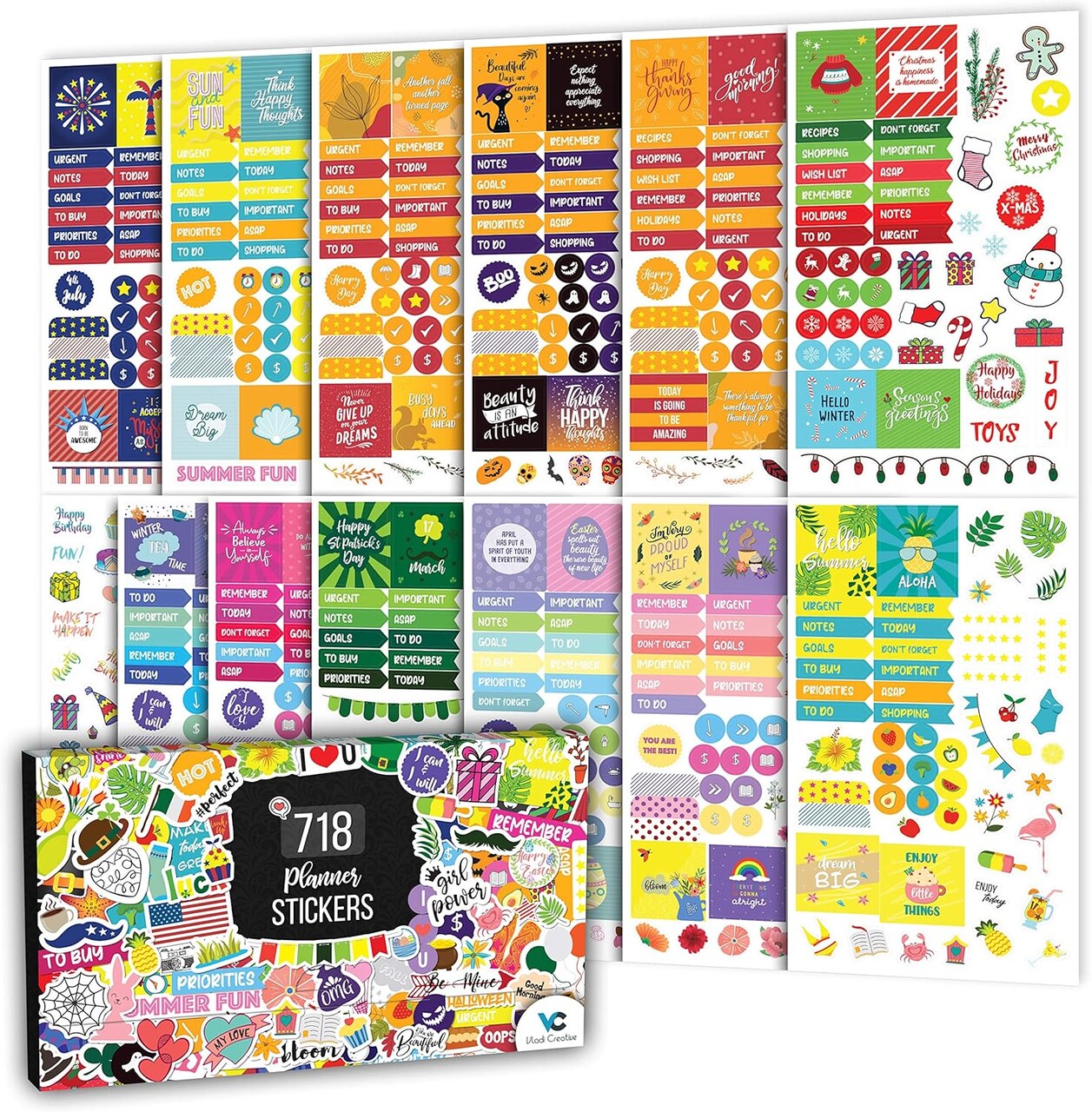 Planner Stickers – 718 Matte Stickers / 13 Sheets - Seasonal Holiday